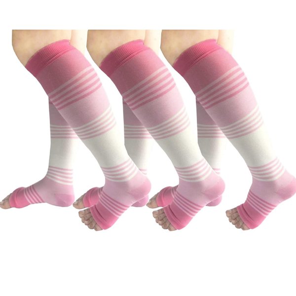 Open Toe Compression Socks 3 Pairs 20-25mmHg Toeless Graduated Compression Socks Sleeve