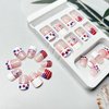 24Pcs 4th of July Press on Nails Short Square White French Tip Fake Nails American Flag Patriotic Stick on Nails Firework Red Blue White Design Artificial Glossy for Women Independence Day Manicure