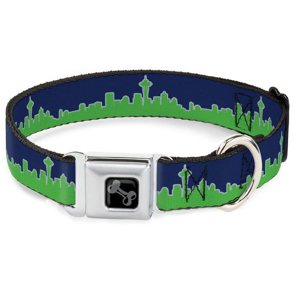 Dog Collar Seatbelt Buckle Seattle Skyline Navy Gray Green 16 to 23 Inches 1.5 Inch Wide