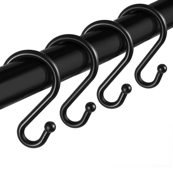 BellRhein Shower Curtain Hooks Rings, 12 Pack Metal S Hooks Rust Proof for Hanging Bathroom Shower Curtain Liner/Outer Curtains, Clothing Jeans Plants Hooks (Black)