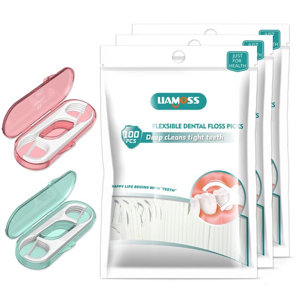 LIAMOSS Dental Floss Picks Portable 2 Case,320 Count Toothpicks Sticks,Travel Dental Floss Dispenser for Organizer Floss,Perfect for Travel,Dinners,Appointments(Pack of 3)