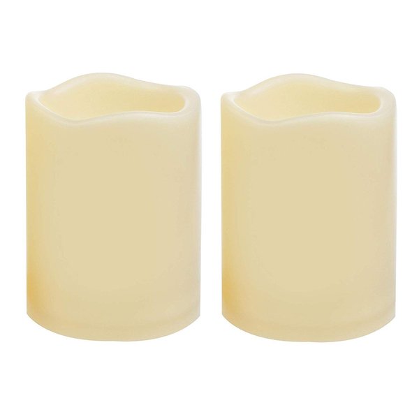 YINCHI 2 Waterproof Outdoor Battery Operated Flameless LED Pillar Candles with Timer Flickering Plastic Resin Electric Decorative Light for Lantern Patio Garden Home Decor Party Wedding Deco 3x4 Inch