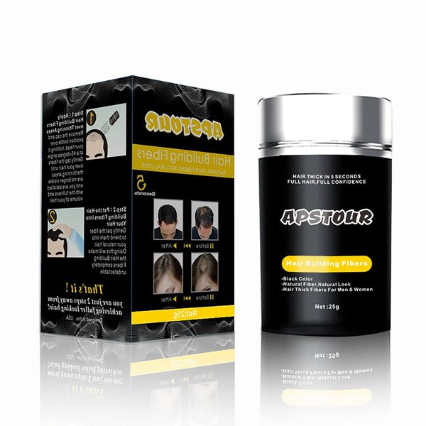Hair Building Fibers for Thinning Hair & Bald Spots-Upgrade 25g, Apstour Hair Fibers for Women & Men,Natural & Undetectable Hair Thickening Fibers, Thick, Full, Shiny Hair in 5 Sec (BLACK)