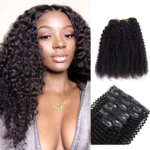 Curly Hair Extensions Clip In Human Hair 4B 4C , 3C 4A Curly Clip In Hair Extensions For Black Women 18Inch 7PCS 120Gram Curly Hair Extensions Natural Black Color Full Thick End Hair