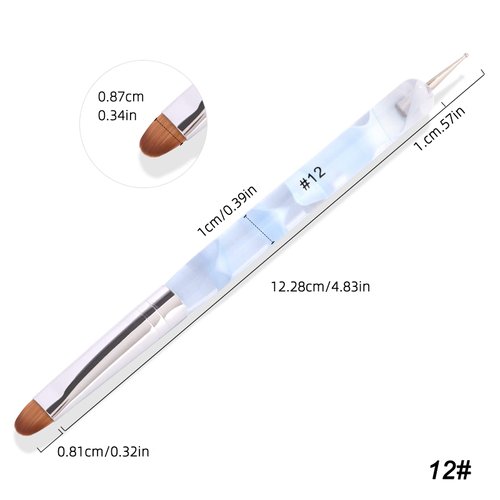 French Manicure Brush -Two Way Nail Art Brush with Dotting Manicure Tool for Manicure Cuticle Clean Up Nail Art Design- Professional Nail Salon Quality Brush, Nail Dotting Pen (12#, Blue)