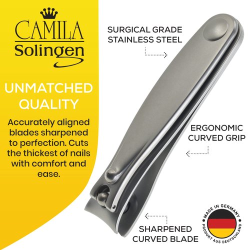 Camila Solingen CS15 3" Fingernail Clipper and Toenail Clipper for Manicure and Pedicure - Professional Nail Clippers with Precision Super Sharp Blades - German Stainless Steel Cuticle Trimmer