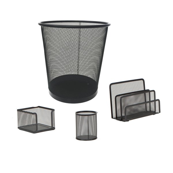 Mind Reader Desktop Set, 4 Pcs., Desktop Organizer, Storage, Workspace, Office, Metal Mesh, 10.25"L x 10.25"W x 11"H, Black