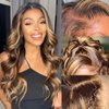 Glegov Highlight Ombre Lace Front Wig Human Hair 13x6 HD Transparent Honey Blonde Lace Frontal Wig 4/27 Highlight Ombre Lace Front Wigs Human Hair Wigs for Black Women Pre Plucked 180% Density 22Inch