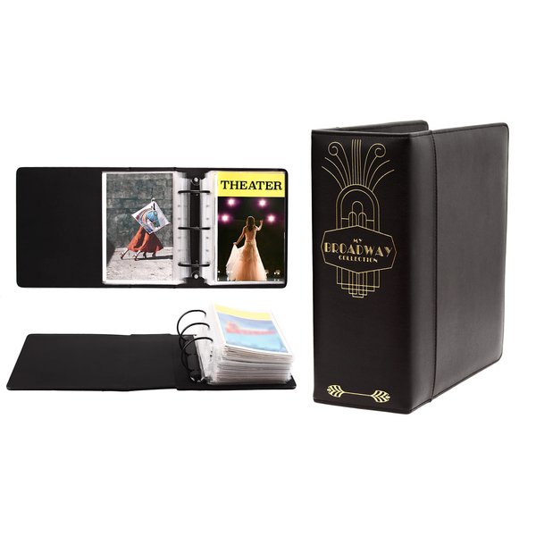 2Fold Binder for Holding Broadway Play Program and Theater Programs with 30 Custom Sheet Protectors - PU Leather - Fits Programs from Mid 1980s to Modern (Black/Gold Foil)