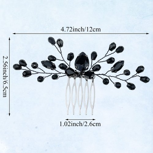 Black Rhinestone Bridal Hair Comb Vintage Onyx Teardrop Small Headpiece Crystal Decorative Wedding Hair Combs Bridal Side Combs Accessories for Women