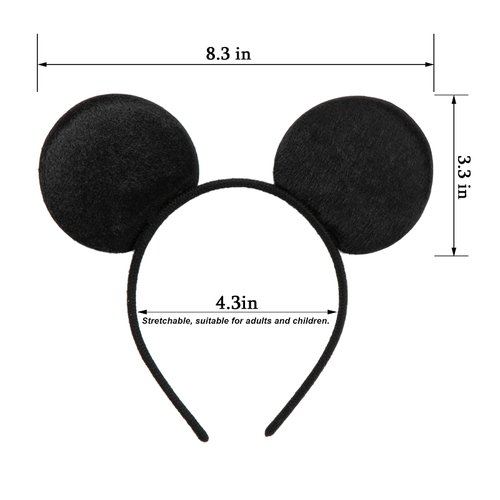 CHuangQi Mouse Ears Headband (Set of 2), Solid Black Ears for Boy & Girl Birthday Party, Party Favors
