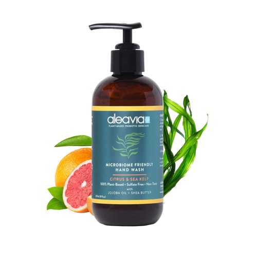 Aleavia Citrus & Sea Kelp Microbiome Friendly Hand Wash – Microbiome Friendly Cleanser – Vegan, Plant-Based Formula Packed with Prebiotics – 8 oz.