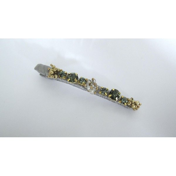 Generic Slim 3.25 inch silver gold beaded crystal alligator hair clip