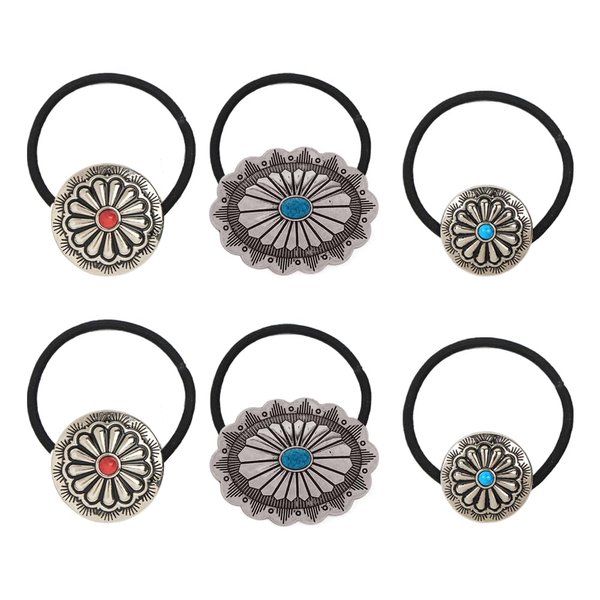 SHIDXIB 6Pcs Western Style Hair Rope Turquoise Rubber Band Head Jewelry Hair Accessories For Women