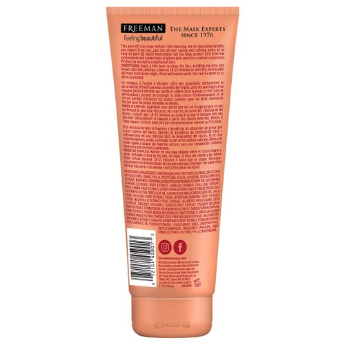 Freeman Clearing Peel Off Clay Facial Mask, Cleansing and Oil Absorbing Beauty Face Mask with Sweet Tea and Lemon, 6 oz, 2 Pack