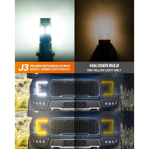 SEALIGHT 7443 7440 LED Bulb Switchback Dual Color, 7444 T20 LED Light Anti Hyper Flash With Turbo Fan, Amber For Turn Signal Blinker,White For Daytime Running Light, ONLY Standard Socket (Pack of 2)