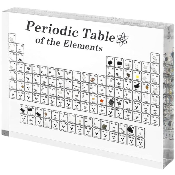 Periodic Table with Real Elements Inside, 6x4.5x1inch Acrylic Periodic Table Display with 83 Real Elements Samples Craft Decoration Teaching Tool Gift for Kid, Students, Teacher, Science Lovers