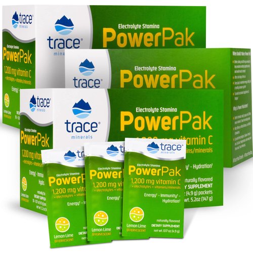Trace Minerals | Power Pak Electrolyte Powder Packets | 1200 mg Vitamin C, Zinc, Magnesium | Boost Immunity, Hydration and Natural Energy | Lemon Lime | 90 Packets
