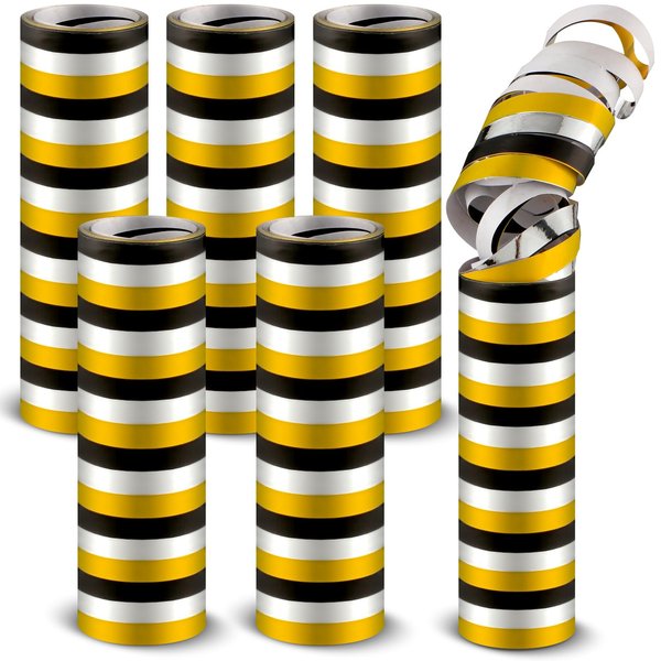 Riceshoot 6 Rolls New Years Eve Metallic Streamers, Happy New Year 2025 Party Supplies Black Gold Silver Hanging Swirls for New Year Christmas Home Birthday Party Decorations