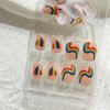 24Pcs Valentine Day Press on Nails Short Square Fake Nails Rainbow Stripes Hearts Colorful Glue on Nails Petite Reusable Acrylic Nails for Women Girls Gay Valentines False Nails