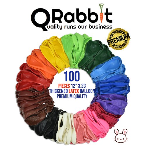 QRabbit 250 Pack 12" Party Balloons, Premium Quality Extra Thick Latex Balloons for Helium or Air Use, 15 Assorted Bright Rainbow Colors for Wedding Birthday Graduation Anniversary Party Decoration