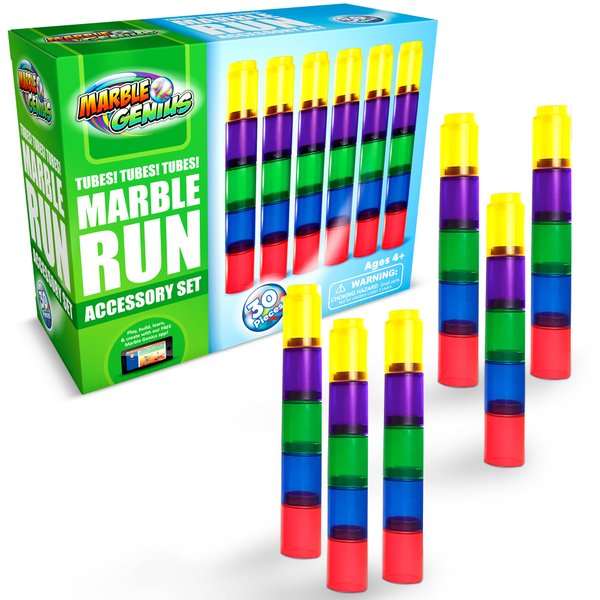 Marble Genius Tubes - Marble Run Accessory Add-On Set (30 Pieces), STEM Building & Learning Educational Construction for Ages 4 and Above, Marble Maze Game, with Instruction App Access, Original