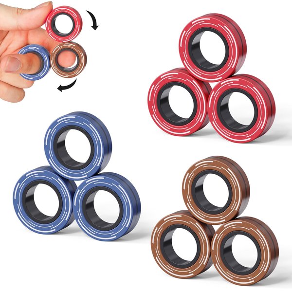 9PCS Magnetic Rings Fidget Toys Set for Adults, Idea ADHD Fidget Stress Spinner Rings for Anxiety Relief Therapy Toys Pack,Great Gifts for 8 9 11 12 13+ Year Old Boy Girl Teen Easter Basket Stuffers