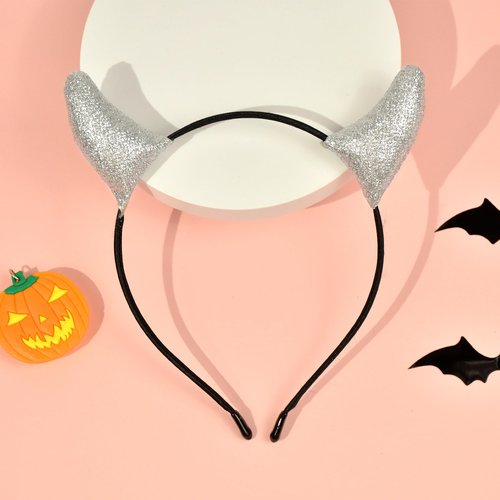 MUKOSEL Glitter Devil Horns Headband, Devil Costume Accessories for Women Men, Devil Ears Headband Halloween Cosplay Dress up (Silver)