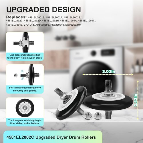 Upgraded Dryer Repair Kit Compatible with LG Kenmore Dryers Includes 4581EL2002C Dryer Drum Roller 4400EL2001A Dryer Belt 4561EL3002A Idler Pulley & Spring Replace 4400EL2001F 4581EL3001E 4581EL2002A