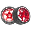 4PCS ShareGoo Metal 1/28 Wheel Rims & Rubber Racing Tires 5-Spoke Compatible with Wltoys K969 K989 P929 Kyosho Mini-Z Mini-Q Mini-D 1/28 RC Car (Red)