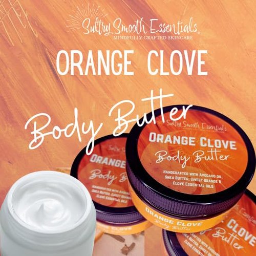 Orange Clove Body Butter - All Natural Handcrafted Ultra-Moisturizing & Luscious. No Parabens, Phtahalate Free, Vegan. 1 ct. (8 fl. oz)