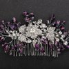 Teyglen Flower Crystal Bride Wedding Hair Comb Floral Hair Accessories with Rhinestone Bridal Purple Rhinestone Hair Piece Sparkly Crystal Headpiece for Women Bride Flower Girls (Dark Purple)