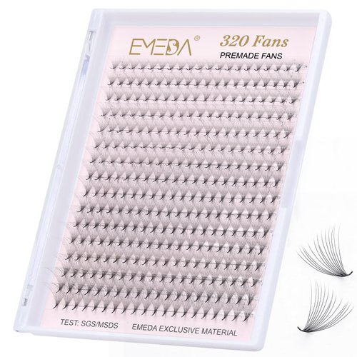 EMEDA 320 Fans Premade Lash Fans Pointy Thin Base XL Boxes Premade Fans Eyelash Extensions Stable D Curl Lash Extension Premade Fans Pre Fanned Volume Lash Extensions (14D-0.05-D-8-15mm)