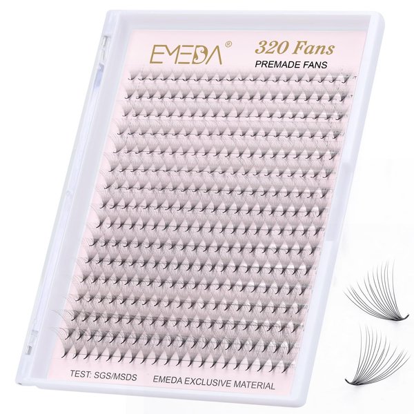 EMEDA 320 Fans Premade Lash Fans Pointy Thin Base XL Boxes Premade Fans Eyelash Extensions Stable D Curl Lash Extension Premade Fans Pre Fanned Volume Lash Extensions (14D-0.05-D-8-15mm)