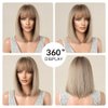 OUFEI Ombre Blonde Bob Wigs for Women Short Straight Wig with Bangs Synthetic Hair Heat Resistant Wigs for Daily Party Cosplay Wear