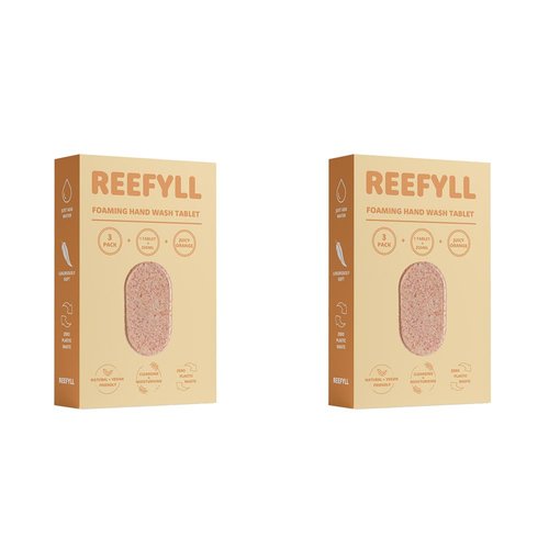 Reefyll Foaming Hand Soap 3 Refill Tablets, Dissolvable Plastic Free Hand Wash Pods, Just Add Water to Transform to Velvety Foam, Juicy Orange Scent Duo Pack