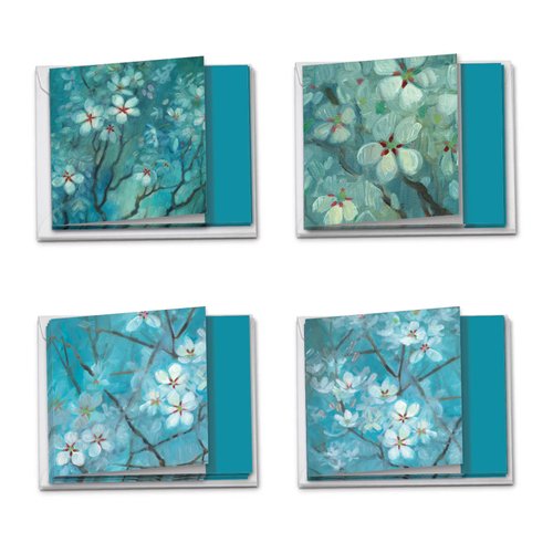 The Best Card Company - 12 Assorted Blank Note Cards (4 x 5.12 Inch) - Boxed All Occasion Notecards Bulk (4 Designs, 3 Each) - Blooming Branches MQ4596OCB-B3x4
