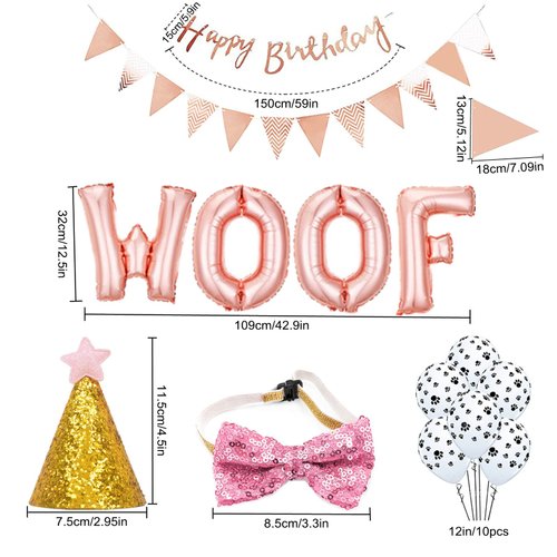 Dog Birthday Party Supplies Decorations WOOF Letter Balloons Dog Paw Print Balloons Hat Bowtie Happy Birthday Banner for Pet Birthday Party Supplies