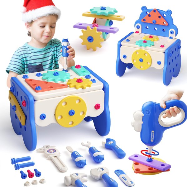 burgkidz Kids Tool Set, 66PCS Toddler Tool Set with Electronic Drill and Screw Toys, Montessori Educational Tools for Kids, Pretend Kids Tool Box Birthday for Boys Girl Age 3 4 5 6 7 8