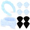 Ondder 10 Pcs Spa Headband and Wristband Set with Poder Puffs Spa Headband for Washing Face Makeup Headbands Blue Bubble Headband Skin Care Face Wash Sponge Puffy Head Bands Headband for Women Girls
