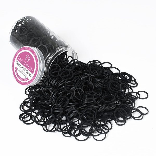 JASVERLIN 3/4inch Black Hair Rubber Bands for Hair, Small Rubberbands Ponytail Holder no Damage Mini Tiny Hair Ties Elastics for Girls Women Baby 1000PCS