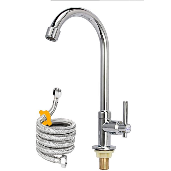 Cold Water Faucet Only, High Arc Single Handle One Hole Faucet for Kitchen Garden Bar Outdoor Boat Camper(Free Cold Water Supply Lines)