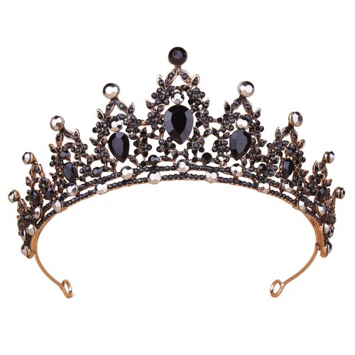 Crowns for Women, Vofler Black Tiaras w/Crystal - Baroque Witch Evil Queen Costume Headband for Bride Princess Flower Girl Birthday Halloween Cosplay Party Wedding Prom Quinceanera Pageant Homecoming