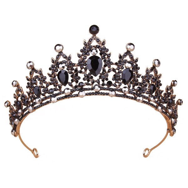 Crowns for Women, Vofler Black Tiaras w/Crystal - Baroque Witch Evil Queen Costume Headband for Bride Princess Flower Girl Birthday Halloween Cosplay Party Wedding Prom Quinceanera Pageant Homecoming