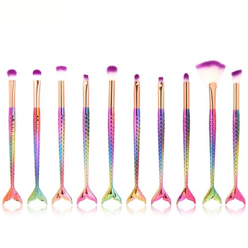 Tenmon 10 Pcs Mermaid Eye Makeup Brushes Set, Professional Eyeshadow Makeup Brushes Set with Soft Synthetic Hairs for Eyeshadow, Concealer, Eyeliner, Brow Blending, highlighter Brush Tool