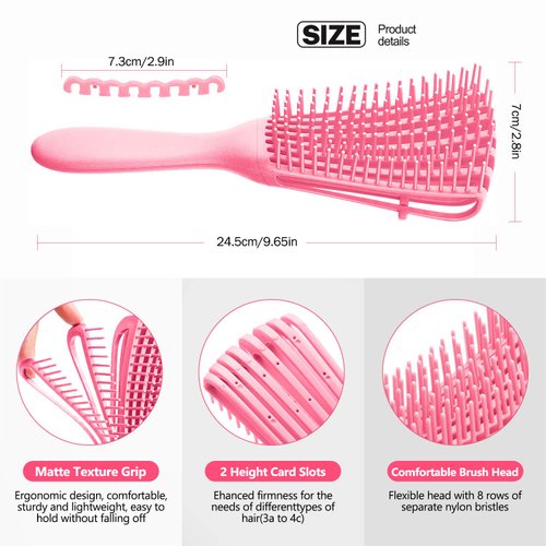 Detangling Brush for Afro America/African Hair Textured 3a to 4c Kinky Wavy/Curly/Wet/Dry/Oil/Thick/Long Hair, Hair Detangler for Beautiful Shiny Curls (3, Pink + Green + Black)