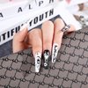 Coffin Press on Nails Long Black White Fake Nails with Checkerboard Design False Nails Artificial Acrylic Glue on Nails Tip Ballerina Stick on Nails For Women Girls 24Pcs…