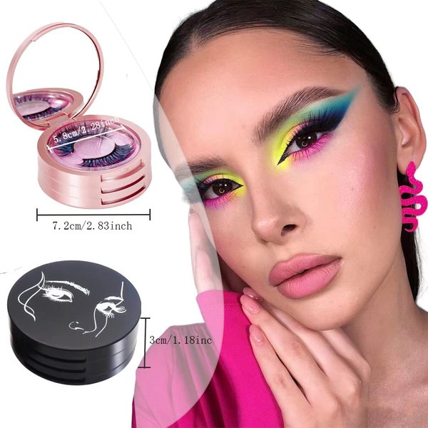 YiQiYi Eyelash Storage Box-2 Pack Eyelash Holder Case with Mirror 3Layers Circle Eyelash Box with Lash Holder Empty Makeup Case Travel for Women and Girls(Black,Rose Gold)