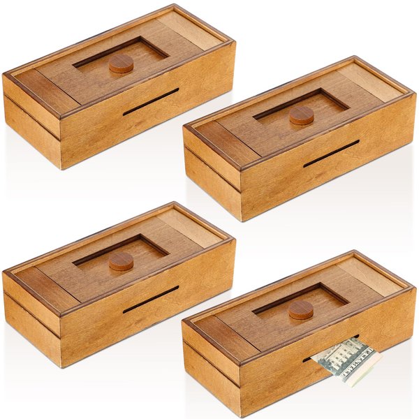 Yilloog 4 Pcs Secret Puzzle Box for Adults Brain Tease Puzzle Boxes with Hidden Compartments Secret Puzzle Drawer Puzzle Box for Money Gift Wooden Box Game for Adults