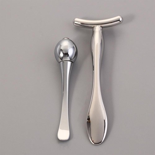 Pokinge 4pcs Mini Eye Face Massage Stick Metal Cosmetic Spatula,Eye Massage Roller Face Cream Applicator Makeup Spoon,Facials Magic Stick Beauty Tools